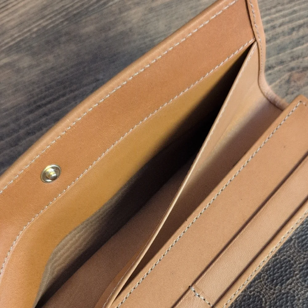 Celine Macadam Brown Coated Canvas Logo Long Italian Vintage Leather Wallet